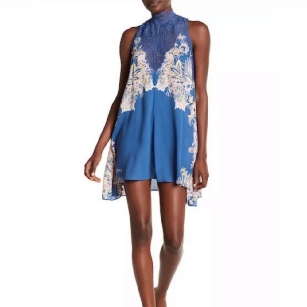 Free People Blue Floral Lace Mini Dress